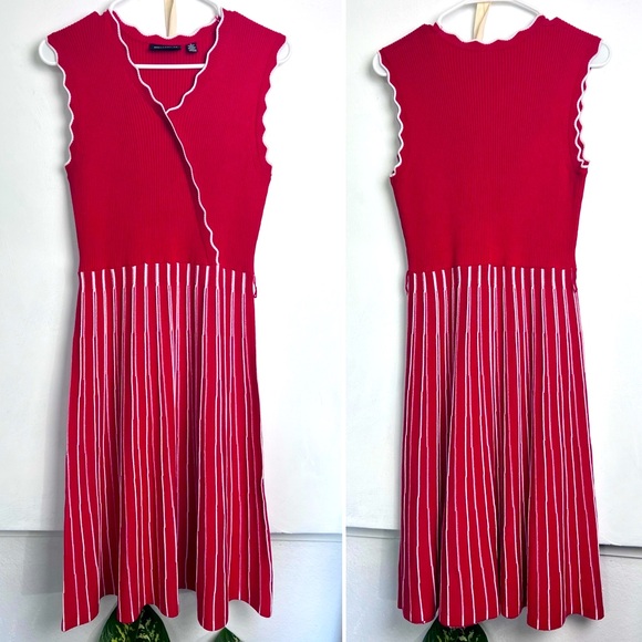 Nina Leonard Dress NWT Sweater-Dress Spring Red/White stripes Sz. S Midi ribbed - Picture 2 of 15